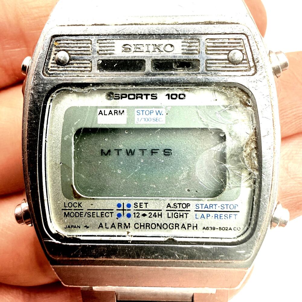 Vintage Seiko Sports 100 A639-5020 Alarm Chronograph Mens Watch Parts Repair